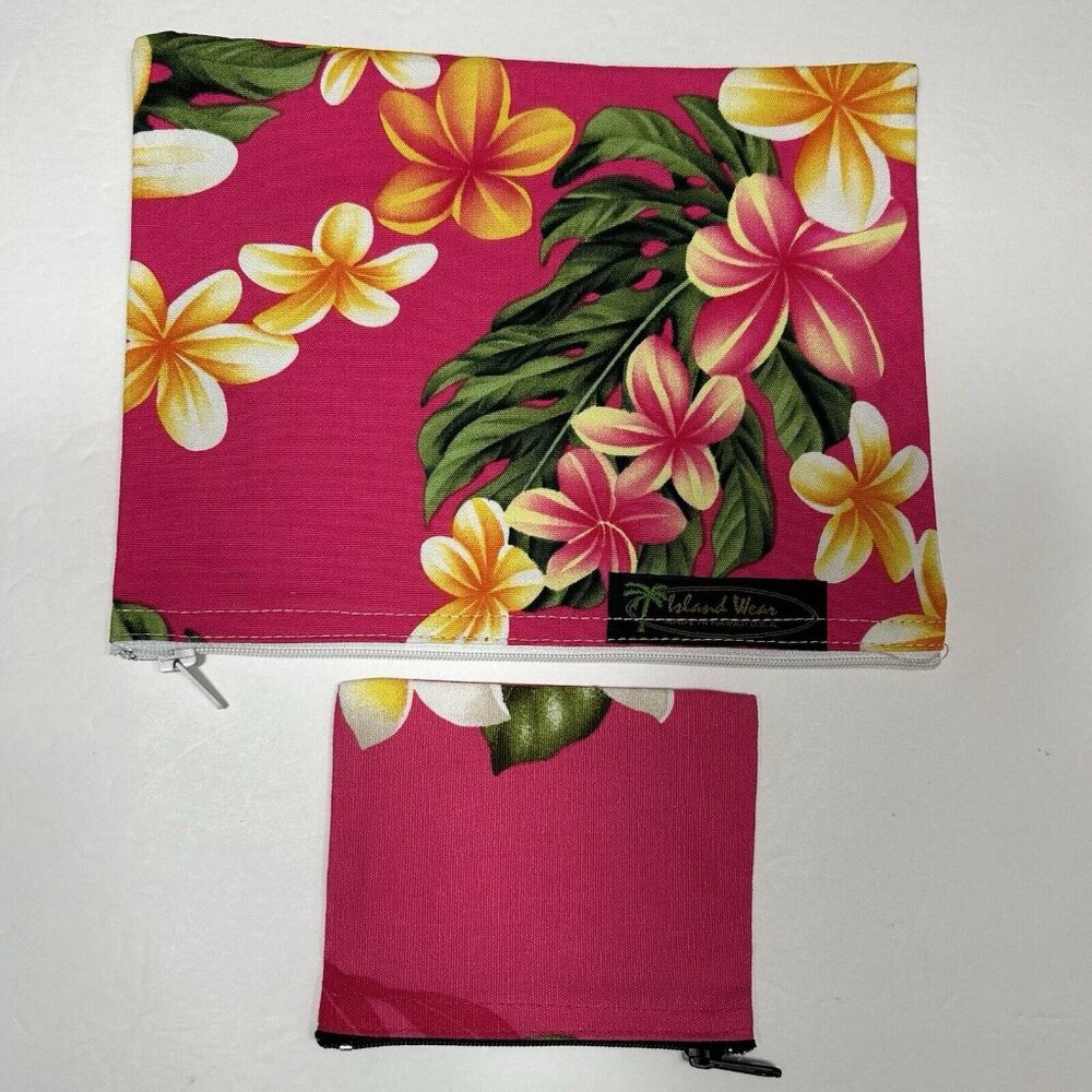 New Island Wear Made in Hawaii Fabric Rectangular Pink Floral Zip Pouch & Coin